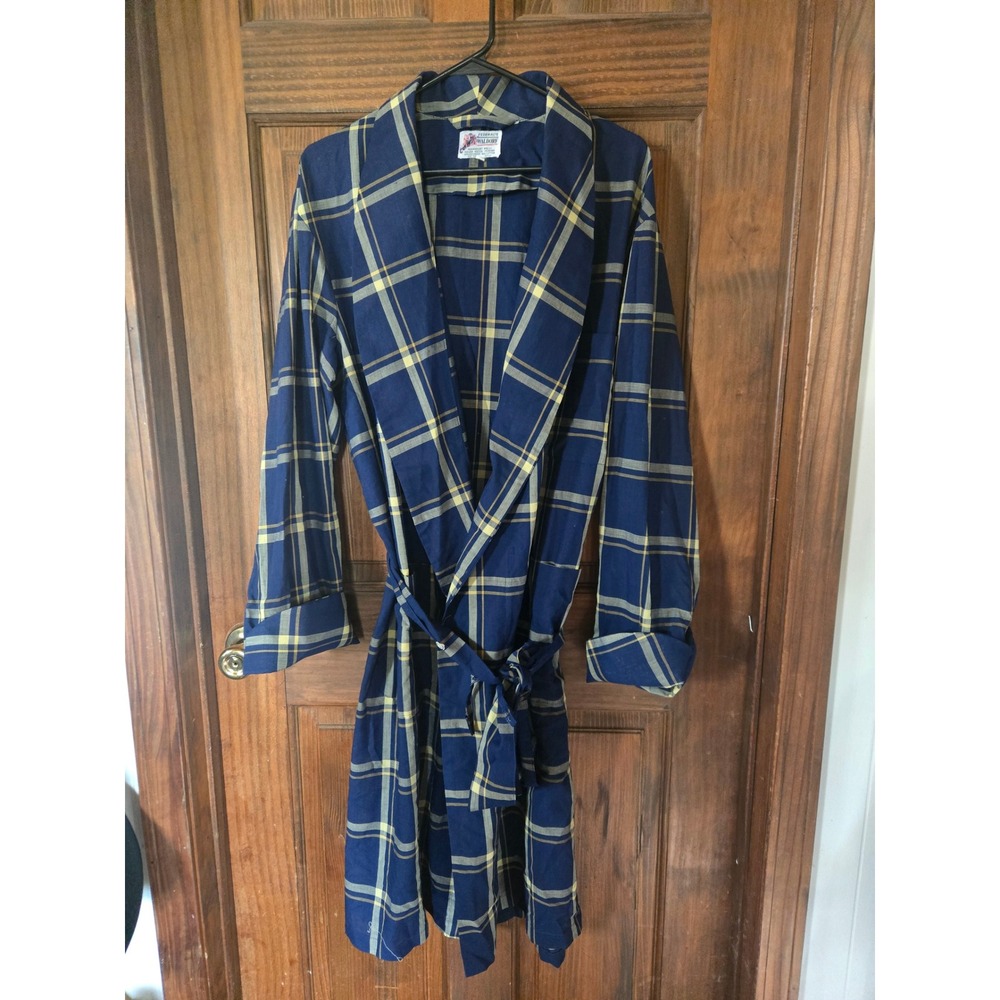 Vintage Federal's‎ Waldorf Mens Blue Yellow Plaid Wrap Robe Loungewear Size M